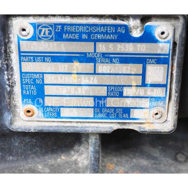 Gebrauchtes MAN Getriebe ZF 16S2530 TO Ecosplit 4, Teilenummer 81.32004.6426, Typenschild